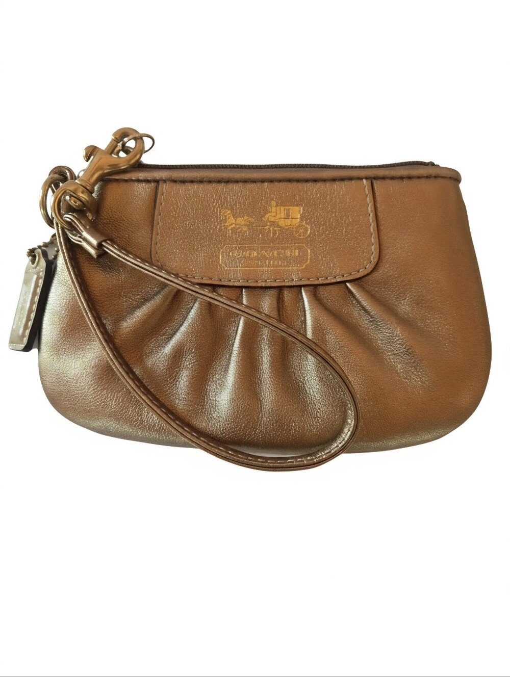 Coach Metallic Gold Madison Leather Wristlet with Gold Logo